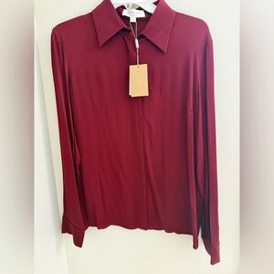 NWT Michael Kors Collection Viscose long sleeve  burgundy button Down Shirt